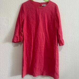 NM Neiman Marcus Linen Blend Sheath Dress Coral Pink Ruffle Sleeve Knee Length